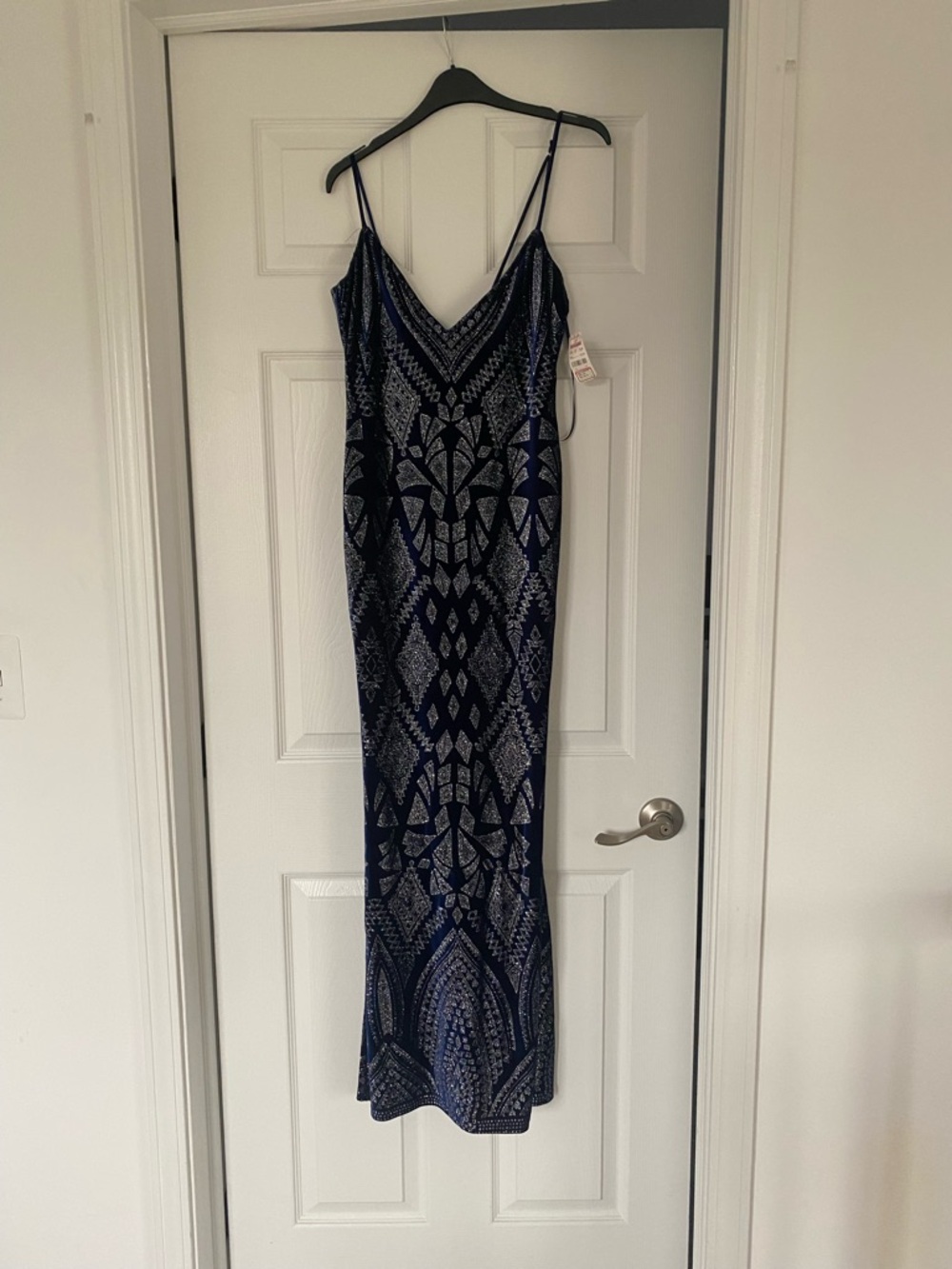 Navy Blue Patterned Floor-length Dress